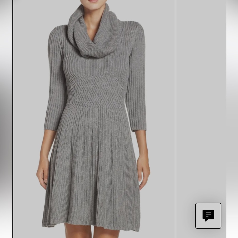 Eliza J ladies cowl neck sweater fit and flare dress. Gray. Size medium.